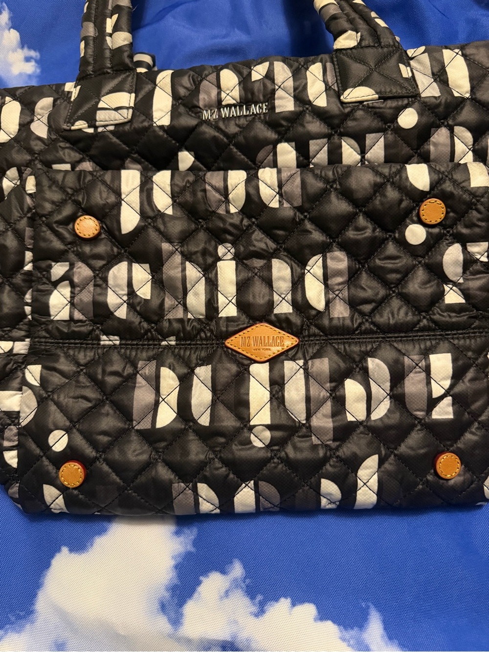 MZ Wallace Black Quilted Metro Tote with White Graphic Pattern- Small - Picture 2 of 5